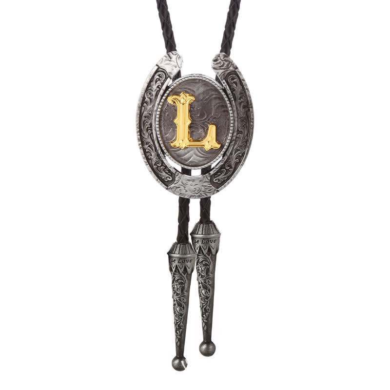 Modern Western Horseshoe Initial Letter A To Z Bolo Tie - Silver - L - image 41