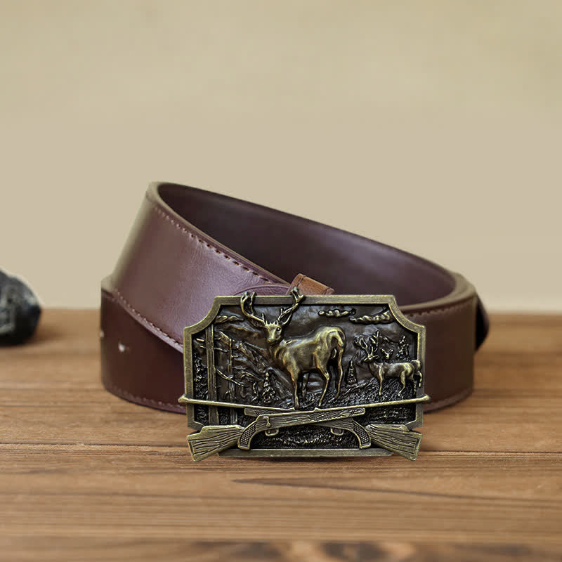 Men's DIY Deer Shotgun Hunter Buckle Leather Belt