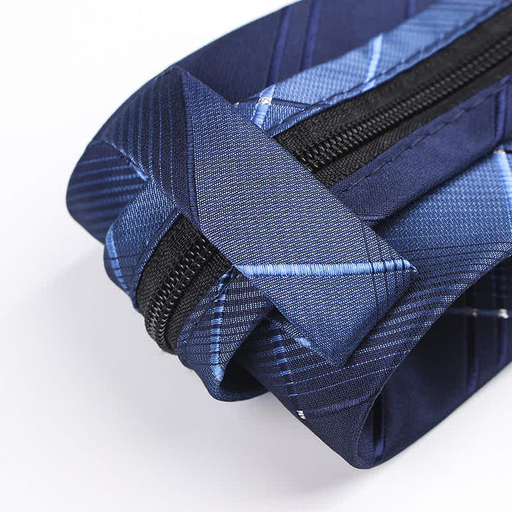 Men's Gradient Navy Blue Zipper Tie Plaid Necktie - image 4