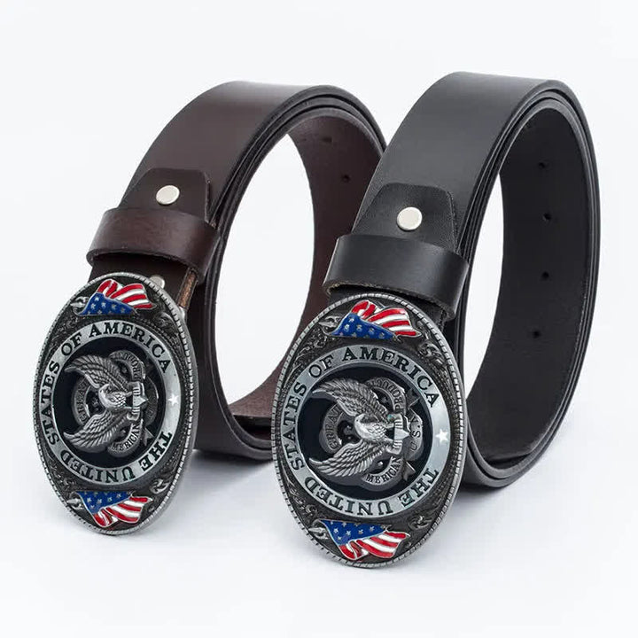 Men's Luxury Eagle American Flag Leather Belt