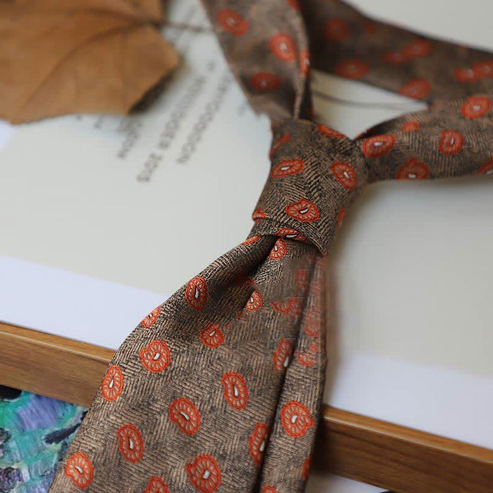 Men's Coffee Colors Series Striped Paisley Necktie - Style #13 - image 16