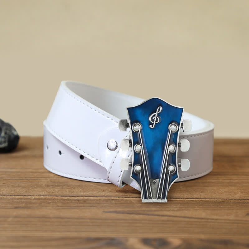 Men's DIY Musical Guitar Headstock Buckle Leather Belt