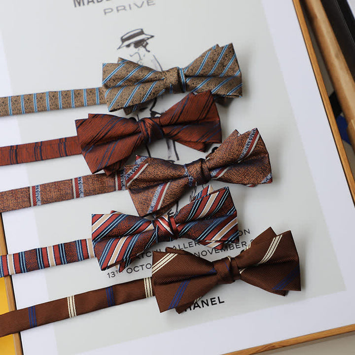 Men's Versatile Coffee Striped Bow Tie