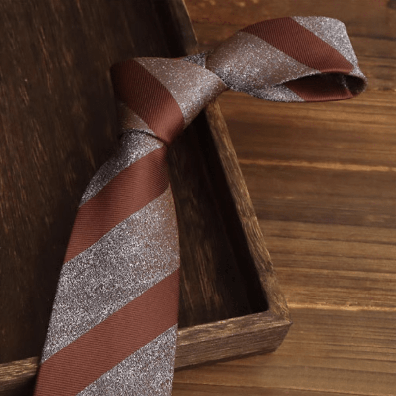 Men's Brown & Gray Block Striped Necktie - image 1