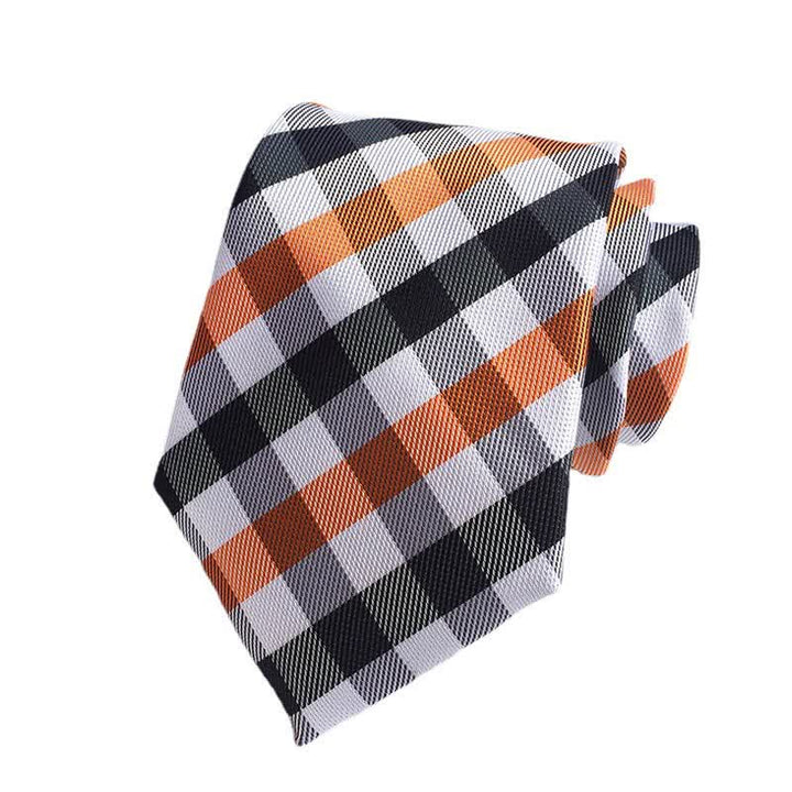 Men's Multi-colored Checked Formal Necktie - Orange & Black - image 9