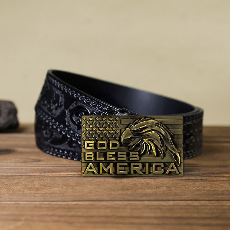 Men's DIY God Bless America Eagle Buckle Leather Belt