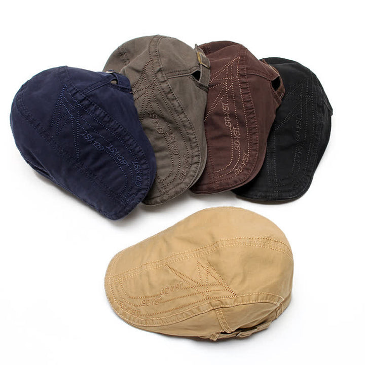 Alphabet Solid Color Washed Denim Beret Cap - image 1