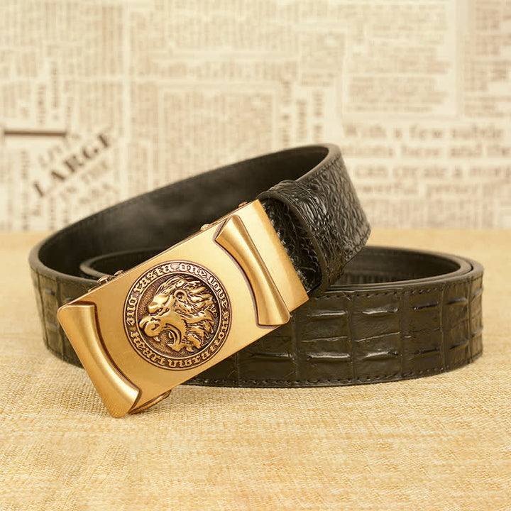 Men's Lion Head Alligator Pattern Leather Belt