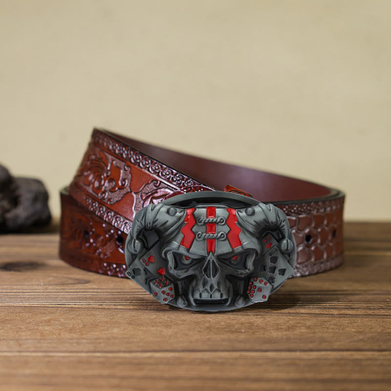 Men's DIY Skull Clown Joker Buckle Leather Belt