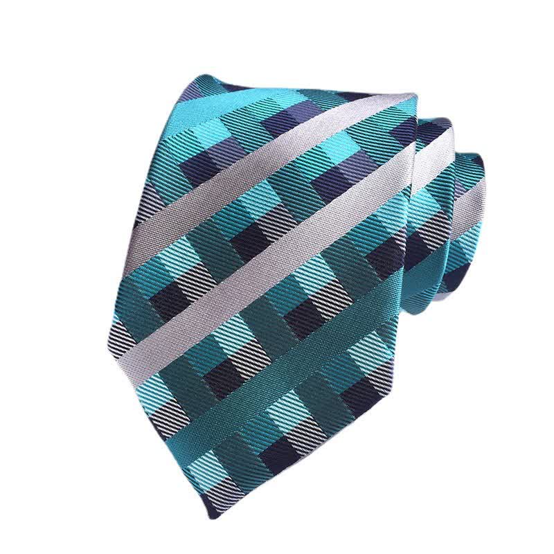 Men's Multi-colored Checked Formal Necktie - Green & Silver - image 7