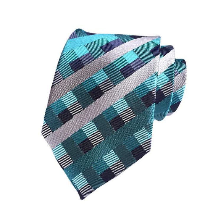 Men's Multi-colored Checked Formal Necktie - Green & Silver - image 7