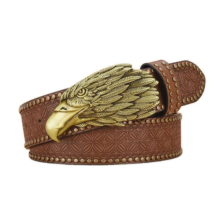 Men's Eagle Vulture Head Steer Rivet Leather Belt