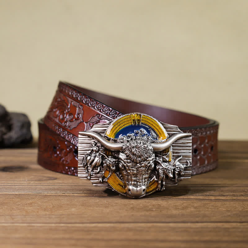 Men's DIY Domineering Longhorn Bull Buckle Leather Belt