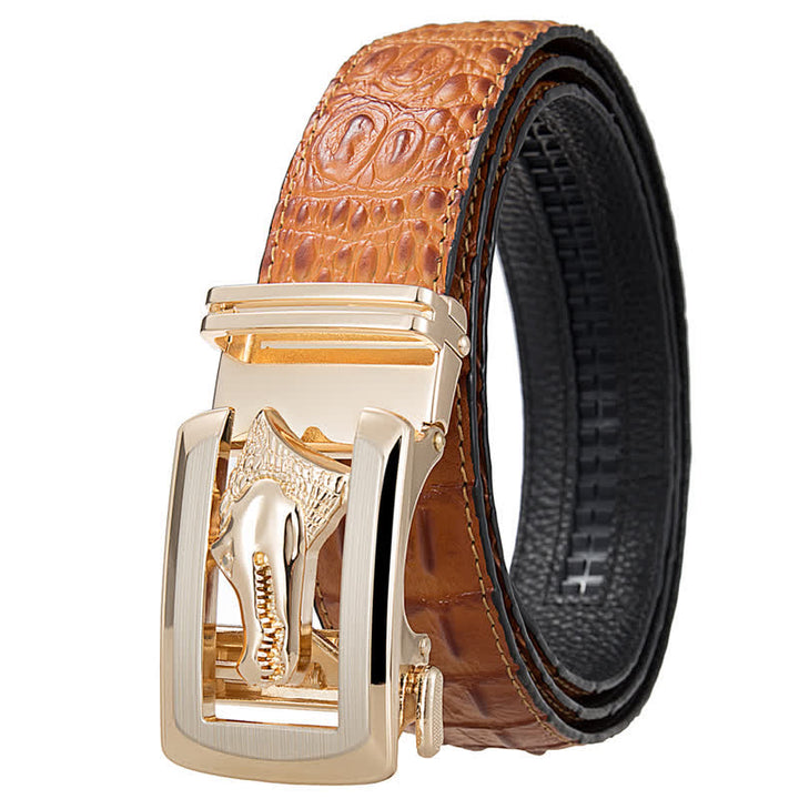 Men's Hollow Automatic Buckle Crocodile Print Leather Belt