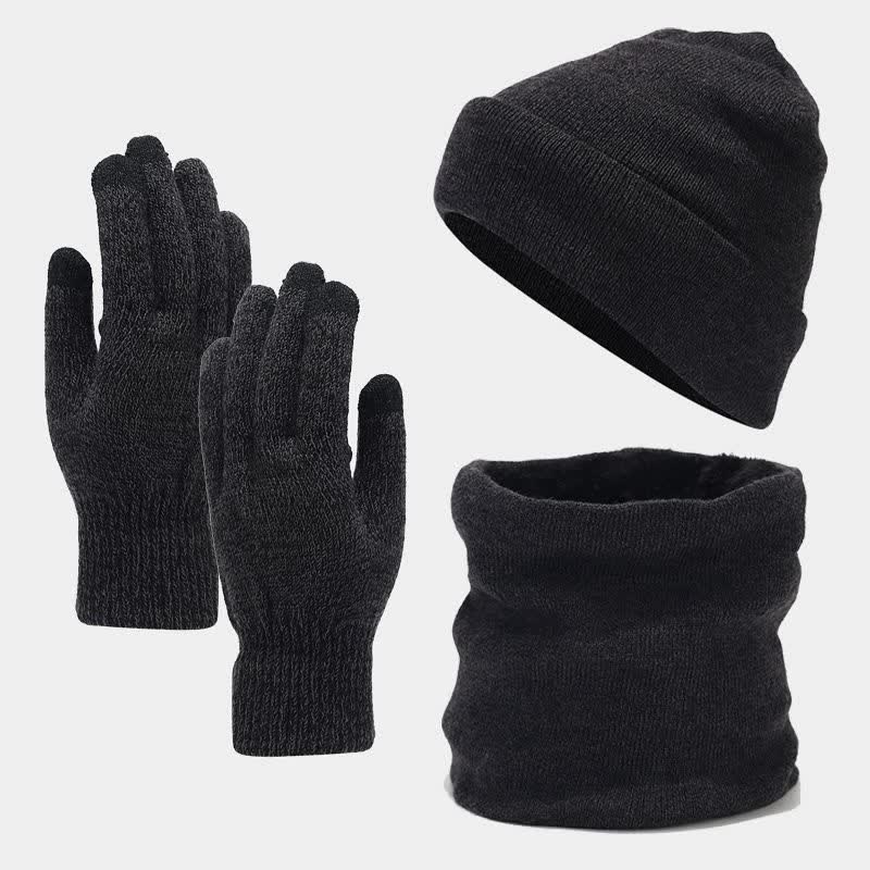 3Pcs Unisex Slouchy Warm Beanie Hat Scarf Gloves Set