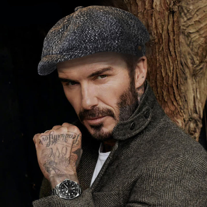 Black Fleck Tweed Newsboy Octagonal Beret Cap - image 1