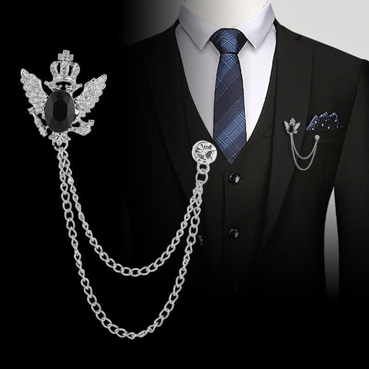 Men's Eagle King Crown Chain Brooch