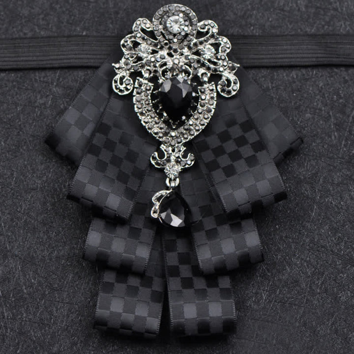 3Pcs Plaid Black Rhinestone Bow Tie Set