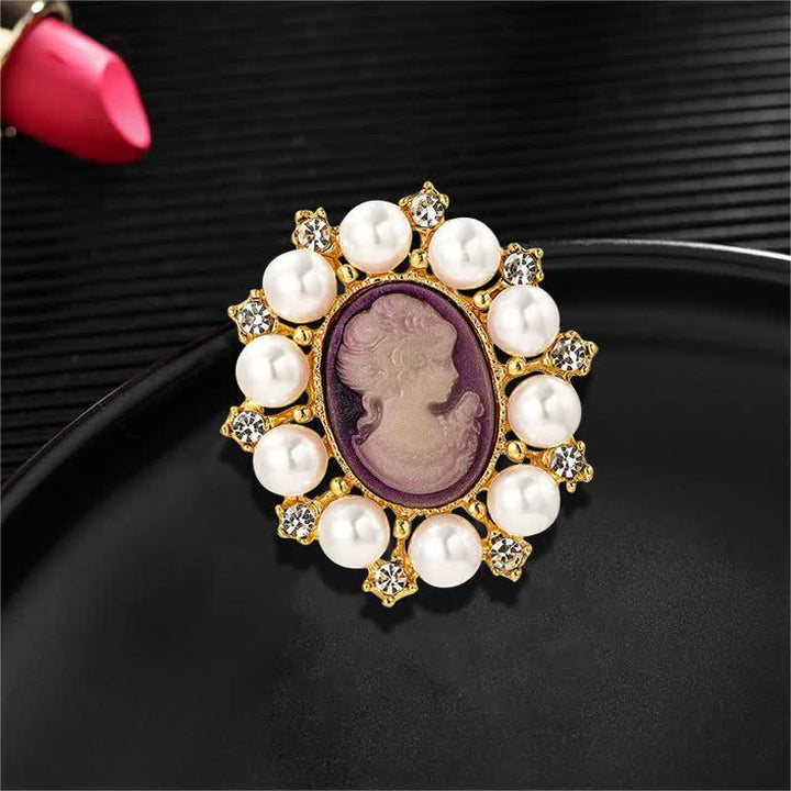 Women's Palace Relief Beauty Pearl Brooch