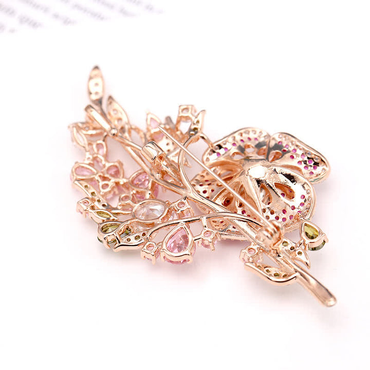 Women's Rose Flower Bouquet Zircon Brooch