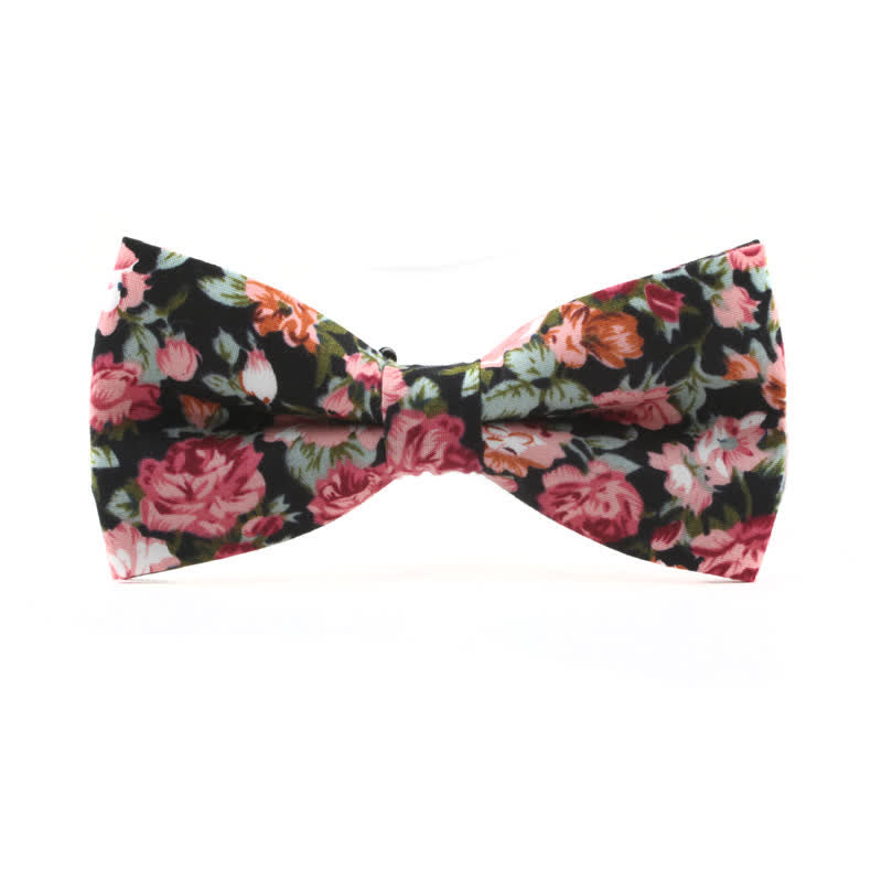 Men's Dyeing Rose Leaves Floral Bow Tie - Black & Red - image 8