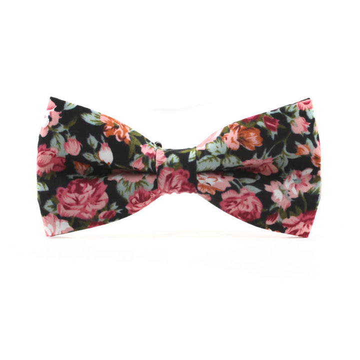 Men's Dyeing Rose Leaves Floral Bow Tie - Black & Red - image 8