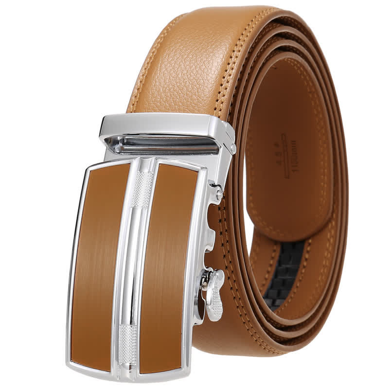 Men's Simple Hollow Automatic Buckle Leather Belt - Yellow Brown #1 - 46 - image 15