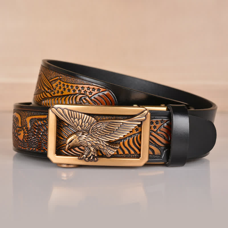 Men's Hollow Eagle Buckle Embossed Leather Belt