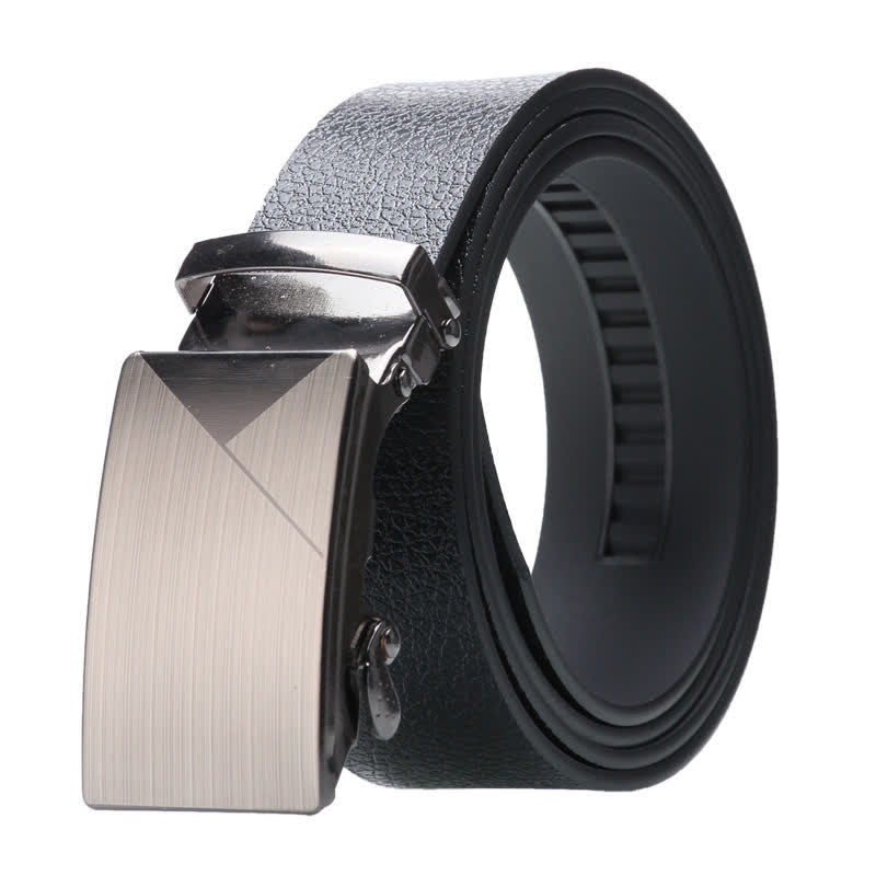 Men's Business Automatic Buckle Black Leather Belt - Style #1 - Silver - 42 - image 0