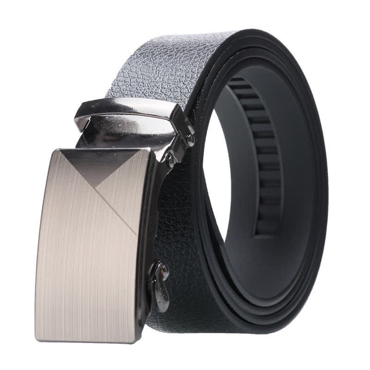 Men's Business Automatic Buckle Black Leather Belt - Style #1 - Silver - 42 - image 0