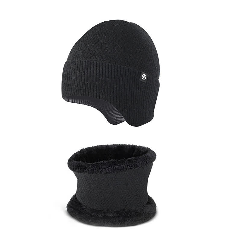 2Pcs Men's Ear Protection Knitted Hat With Scarf Set