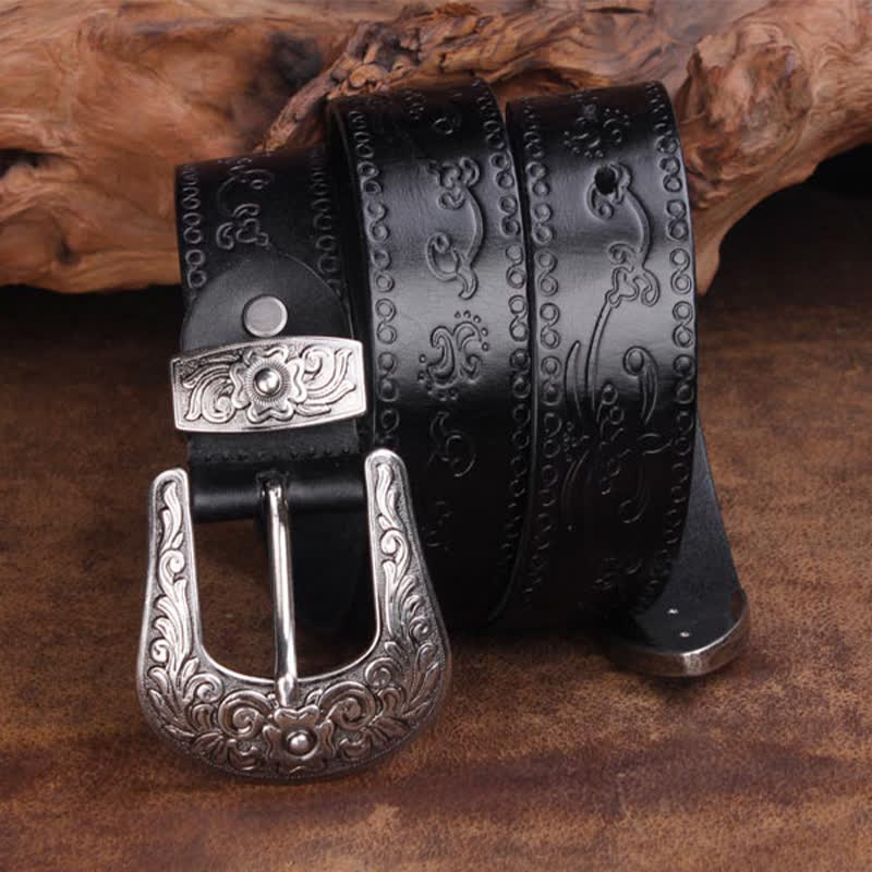 Unisex Rustic Texture Flower Printing Leather Belt