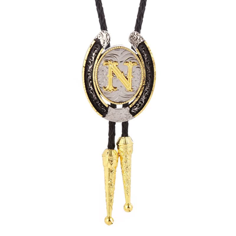 Modern Western Horseshoe Initial Letter A To Z Bolo Tie - Gold - N - image 17