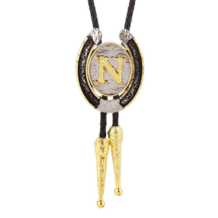 Modern Western Horseshoe Initial Letter A To Z Bolo Tie - Gold - N - image 17