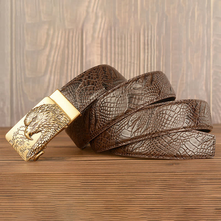 Men's Carved Eagle Crocodile Pattern Leather Belt