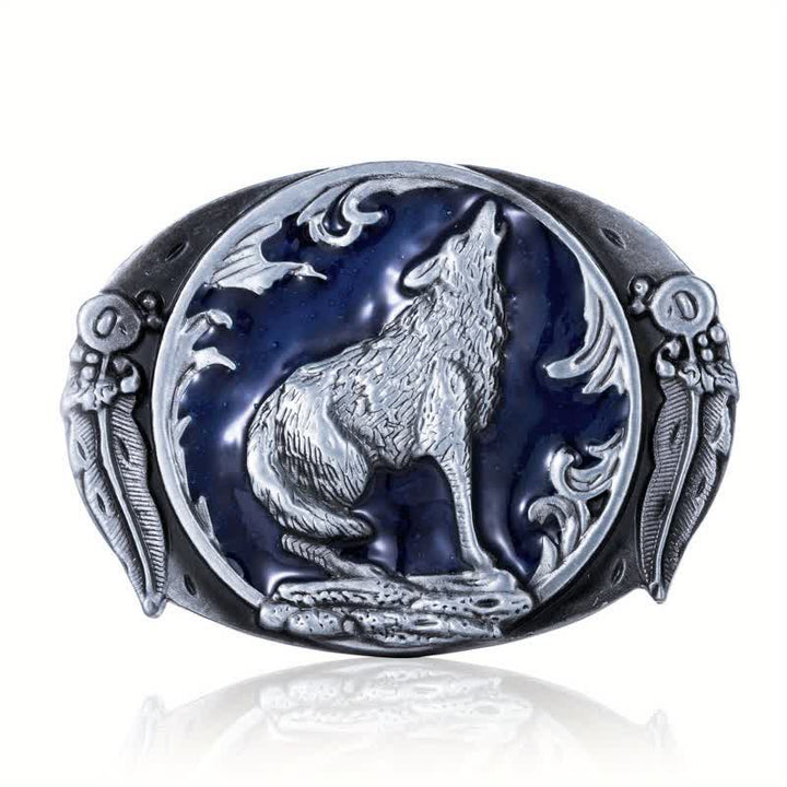 Men's DIY Enamel Domineering Howling Wolf Buckle Leather Belt