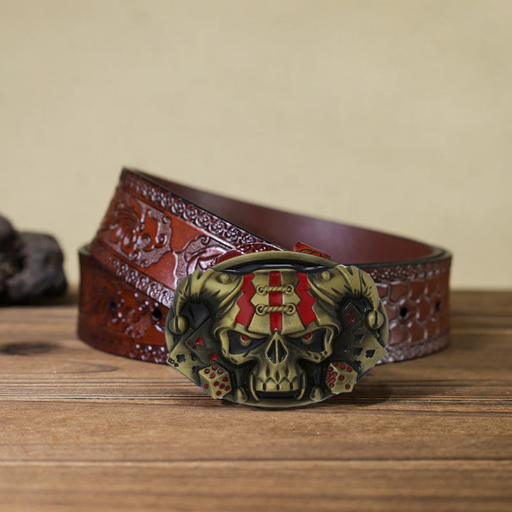 Men's DIY Skull Clown Joker Buckle Leather Belt