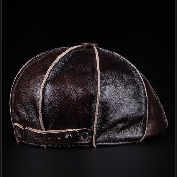 Literary Octagonal Genuine Leather Beret Cap