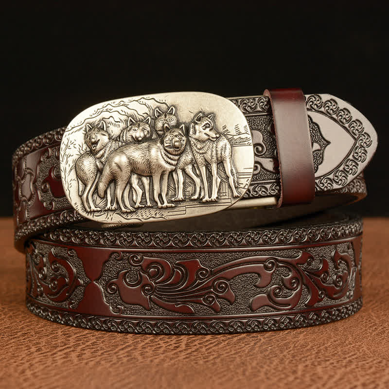 Men's Retro Pack Of Wolves Leather Belt