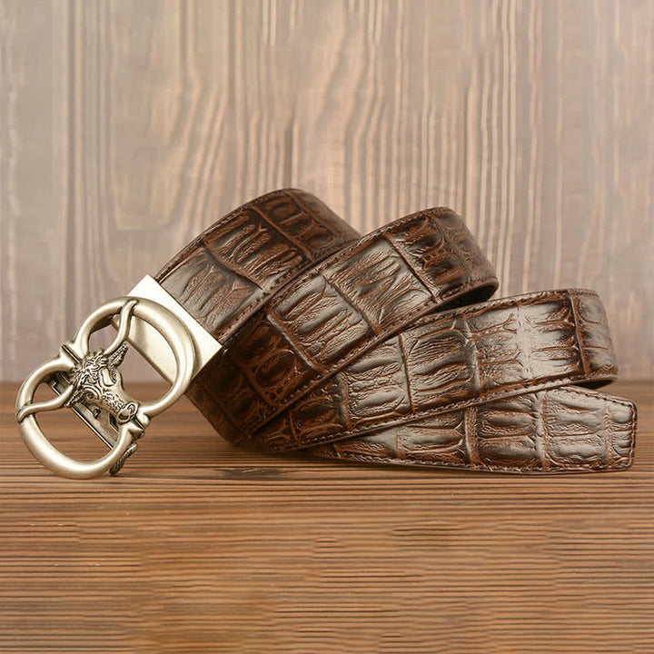 Men's Giant Ox Crocodile Pattern Leather Belt