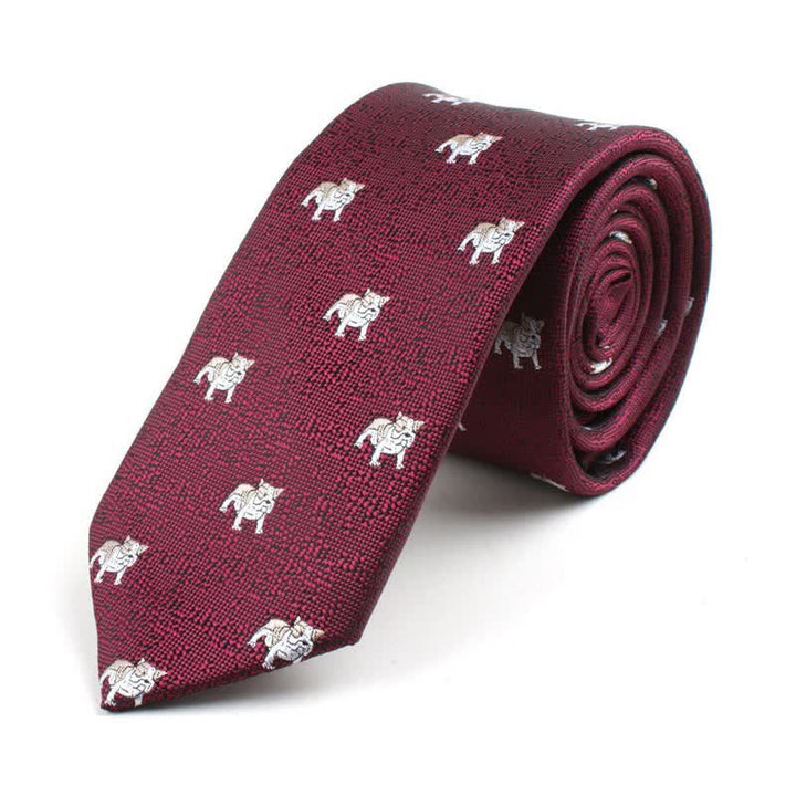 Men's Cute Cartoon Motifs Necktie - Burgundy Pug - image 0