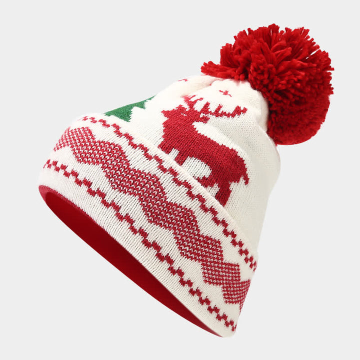 3Pcs Women's Reindeer Tree Jacquard Hat Scarf Gloves Set