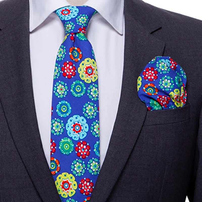 2Pcs Men's Bohemian Style Floral Necktie Set