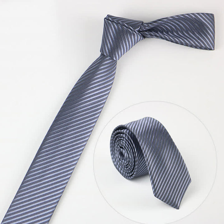 Men's Solid Grey Blue White Twill Daily Necktie - Gray - image 3