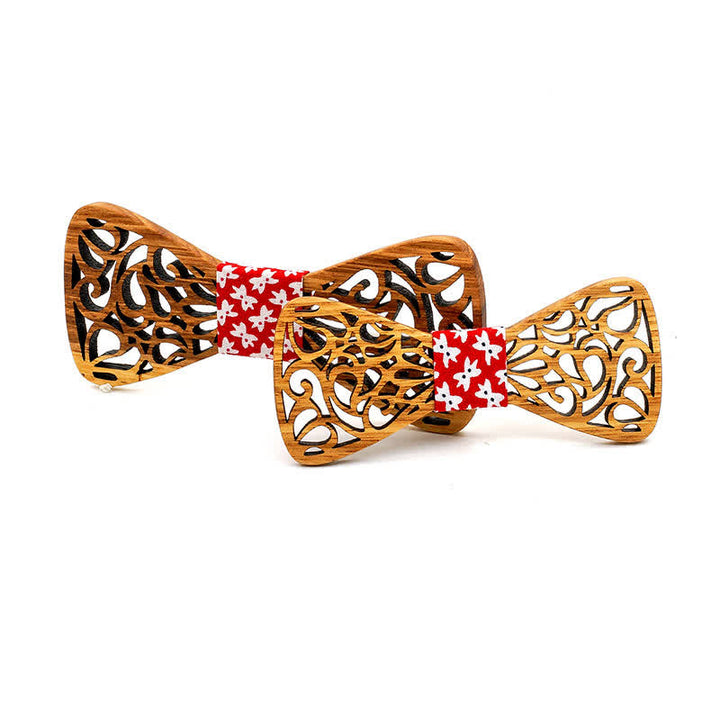 2Pcs Men's Parent-child Hollow Wooden Bow Tie