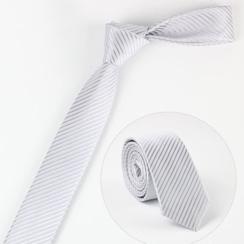 Men's Solid Grey Blue White Twill Daily Necktie - White - image 6