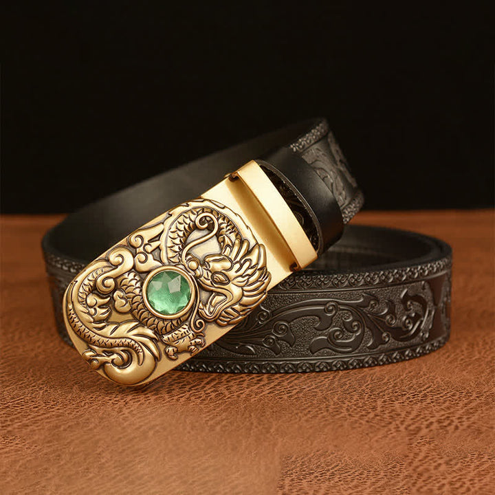 Men's Engraved Dragon Gemstone Leather Belt