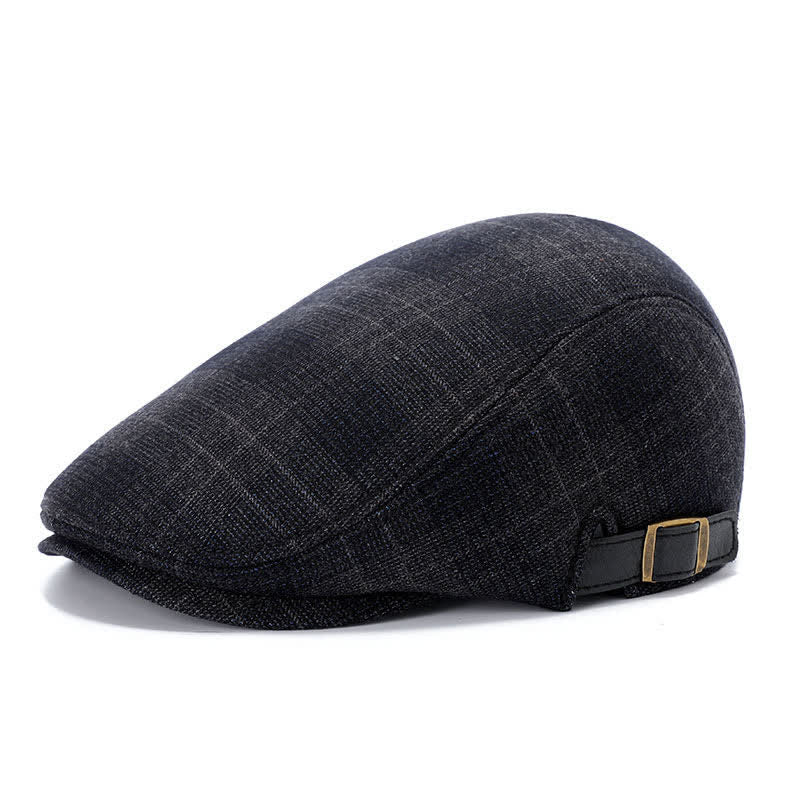 Artist Polar Fleece Plaid Flat Cap Beret - Navy - Adjustable (about 22"-23 1/4") - image 9