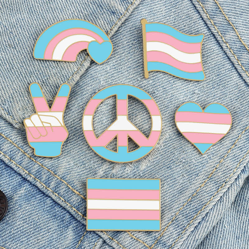 6Pcs Pride Day Pink & Blue Rainbow Flag Brooch