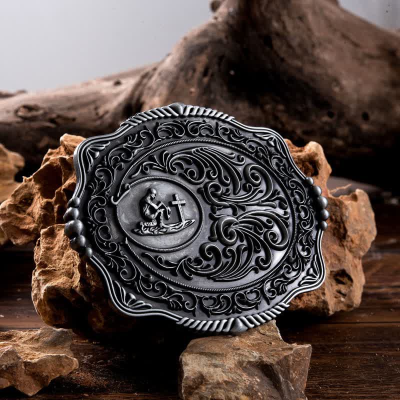 Men's DIY Engraved Floral Earnest Prayer Buckle Leather Belt